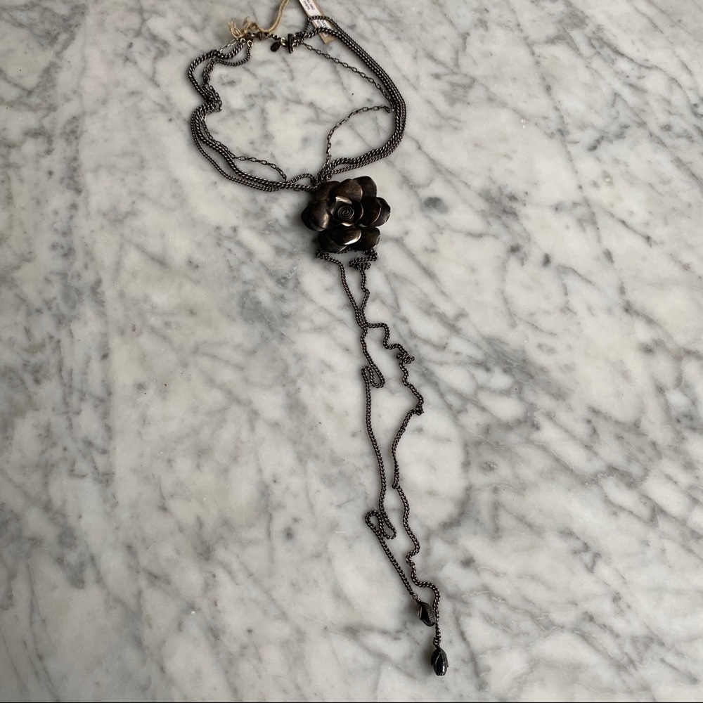 Chan Luu Sterling Silver Layered Rose Lariat Necklace